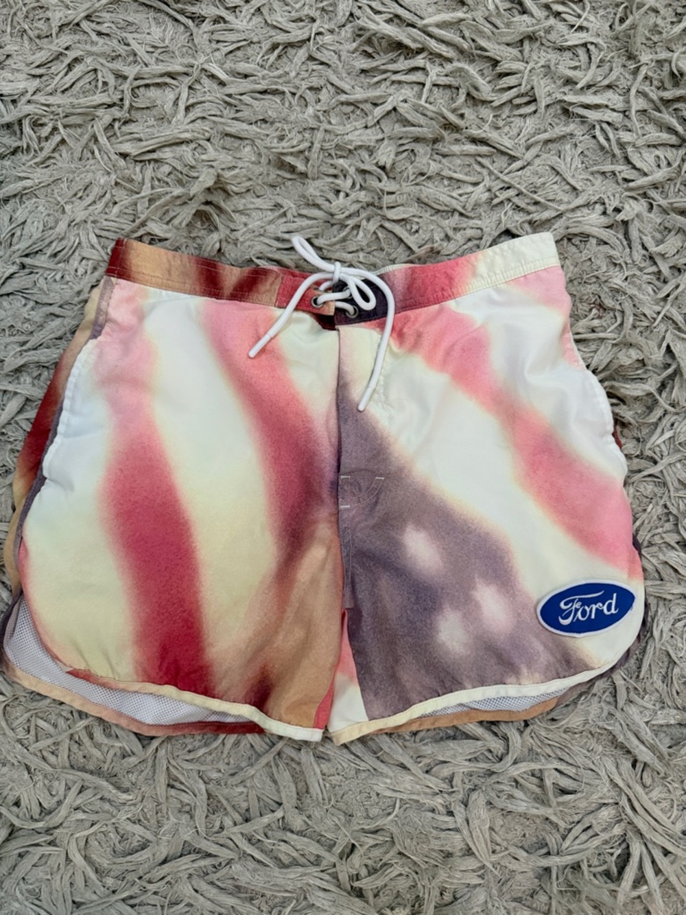 Ford Tie-Dye Swim Trunks in Pink, Cream, Brown